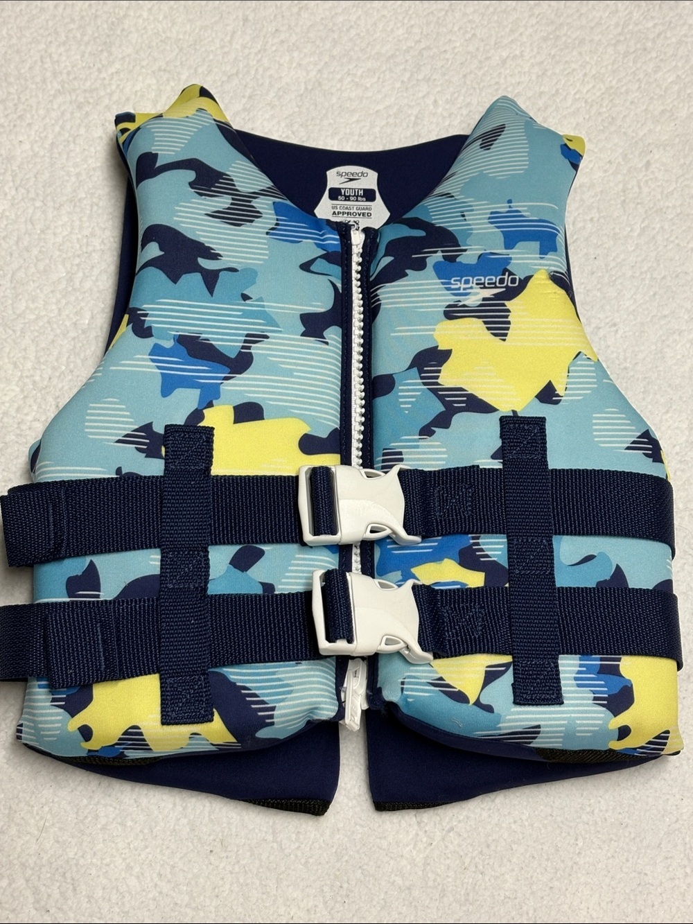 Speedo Youth Blue & Yellow Camo Swim Vest LP 50-90 lbs